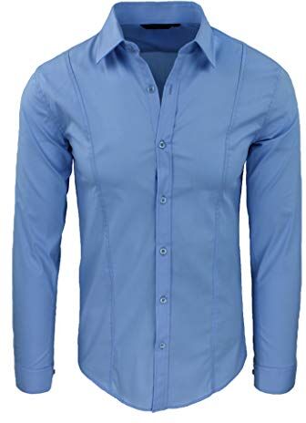 Evoga Camicia Uomo Aderente Super Slim Fit Elegante Casual Elasticizzata in Cotone (XXL, Celeste)