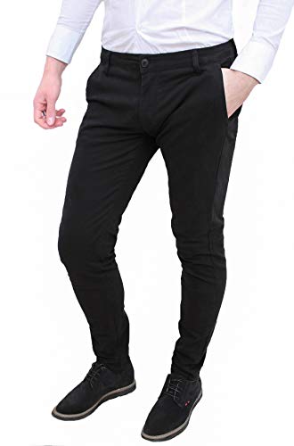 Evoga Pantaloni Uomo Class Primavera Estate Slim Fit Casual in Cotone (48, Nero)