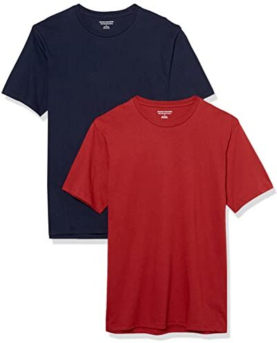 Amazon Essentials T-Shirt Girocollo a Maniche Corte Slim Uomo, Pacco da 2, Blu Marino/Rosso Scuro, XS