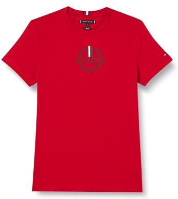 Tommy Hilfiger T-shirt Maniche Corte Uomo Global Stripe Scollo Rotondo, Rosso (Primary Red), L