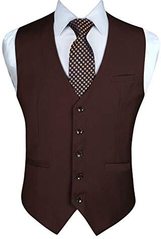 Enlision Gilet da Abito da Uomo Slim Fit Tinta Unita Cotone Panciotto Elegante Casual Moda Smanicato Scollo a V Matrimonio Formale Lavoro Cerimoni Marrone XS