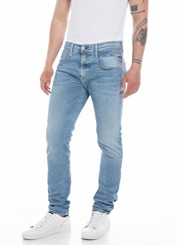 Replay Jeans da Uomo Anbass Slim Fit con Elasticità, Blu (Light Blue 010), 36W / 34L