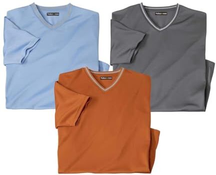 ATLAS FOR MEN Set di 3 magliette con scollo a V unito. Disponibili taglie dalla M alla 5XL., Antracite, Arancione e Blu Cielo, XXL