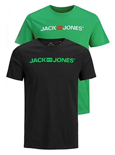 Jack & Jones Maglietta da uomo, confezione da 3, Confezione da 2 (1 verde Island, 1 nero logo verde), XS