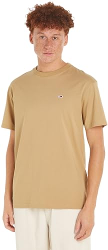 Tommy Jeans TJM SLIM JERSEY C NECK EXT, S/S Knit Tops Uomo, Beige (Tawny Sand), XS