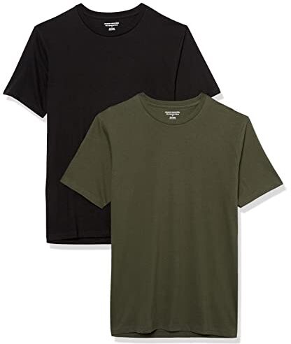 Amazon Essentials T-Shirt Girocollo a Maniche Corte Slim Uomo, Pacco da 2, Nero/Verde Oliva, XS