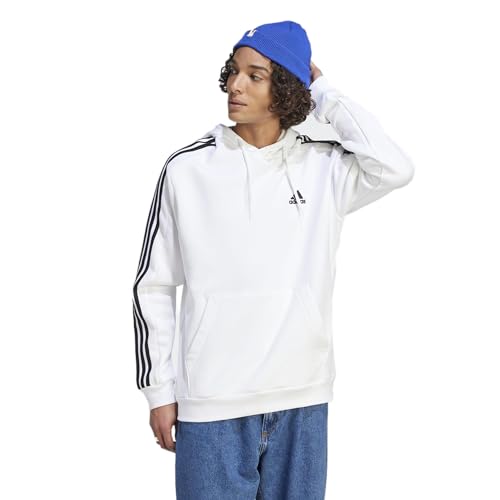 Adidas Essentials Fleece 3-stripes Hoodie Felpa con cappuccio, White, XL Tall Uomo