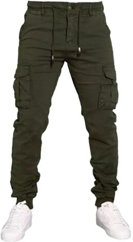 Toocool Pantaloni Uomo Cargo Militari tasconi Laterali Casual Cotone G6538 [32/tg 46,G6601 Estivo Verde]