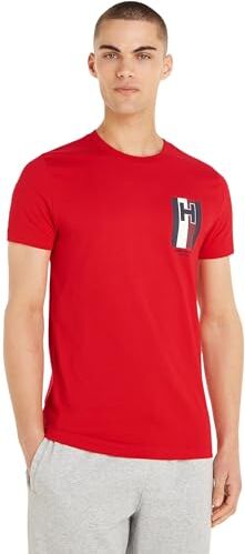 Tommy Hilfiger H Emblem Tee  Magliette a Maniche Corte, Rosso (Fierce Red), XS Uomo