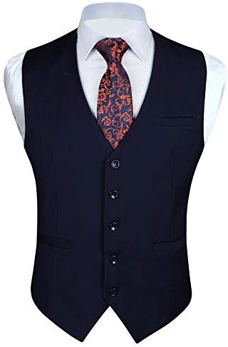 Enlision Gilet da Abito da Uomo Slim Fit Tinta Unita Cotone Panciotto Elegante Casual Moda Smanicato Scollo a V Matrimonio Formale Lavoro Cerimoni Blu navy XL