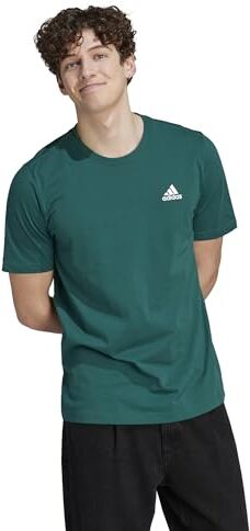 Adidas Essentials Single Jersey Embroidered Small Logo Tee T-shirt, Collegiate Green, XS Uomo