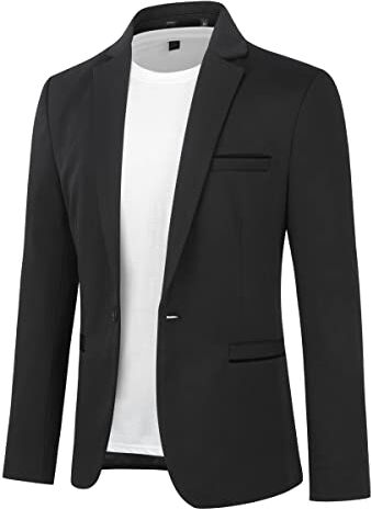 Allthemen Blazer da Uomo Slim Fit con Un Bottone Suit Jacket Giacca Elegante Formale for Wedding Business Evening da Lavoro Nero XS