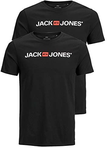 Jack & Jones Maglietta da Uomo con Logo JJECORP, 2 Pezzi Confezione da 2 Pezzi Nero (Black). XL