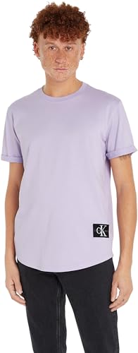 Calvin Klein Badge Turn UP Sleeve J30J323482 Top in Maglia a Maniche Corte, Viola (Pastel Lilac), XXL Uomo