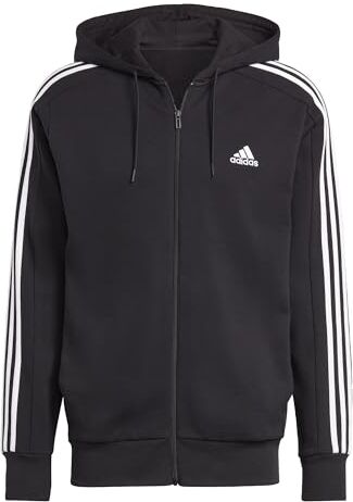 Adidas Essentials French Terry 3-stripes Full-zip Hoodie Felpa con cappuccio, Black/White, 3XL Uomo