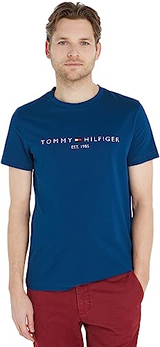 Tommy Hilfiger T-shirt Maniche Corte Uomo Scollo Rotondo, Blu (Deep Indigo), XS