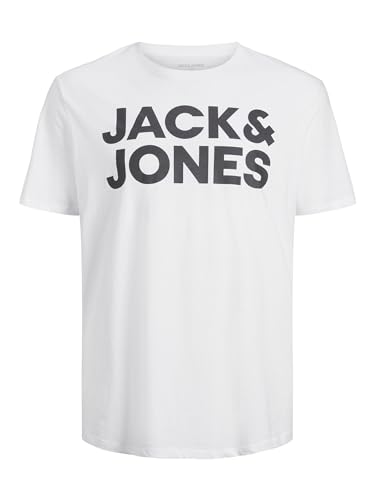Jack & Jones PLUS Jjecorp Logo Tee SS O-Neck Noos PS T-Shirt, Bianco/Stampa: Grande Stampa/Nero, 5XL Uomo