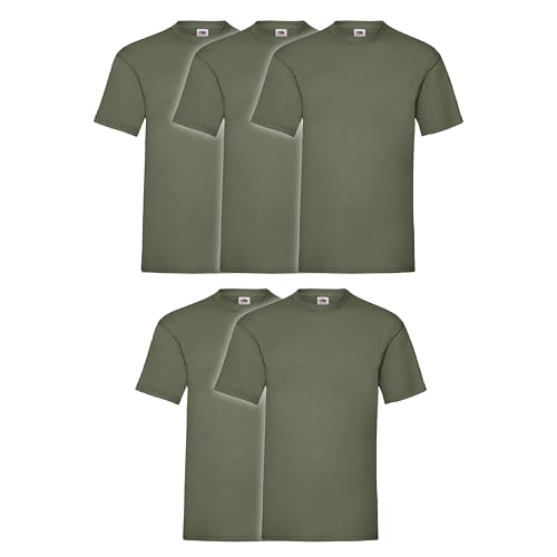 Fruit of the Loom 5 magliette Valueweight S, M, L, XL, XXL, XXXL, 3XL, diversi colori a scelta, verde oliva, XXXL