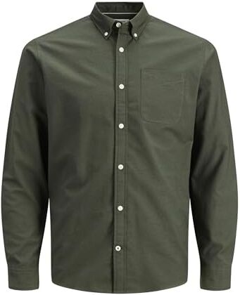 Jack & Jones Jjeoxford Shirt L/S S21 Noos Camicia, Forest Night/Fit: Slim Fit, L Uomo