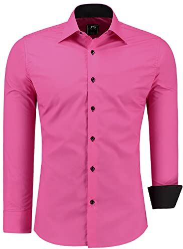 J'S FASHION Camicia da Uomo a Maniche Lunghe, Slim-Fit, Facile da Stirare Fucsia XL