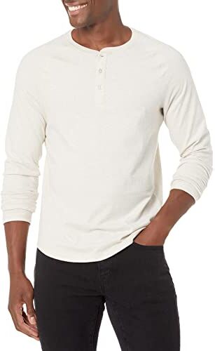 Amazon Essentials Maglia con Collo Serafino a Maniche Lunghe Slim Uomo, Avena Puntinato, XS