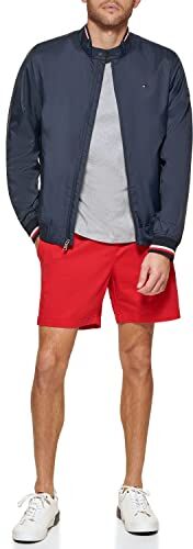 Tommy Hilfiger Bomber Leggero in Maglia a Coste Varsity Giacca Shell, Navy Poly, XXL Uomo