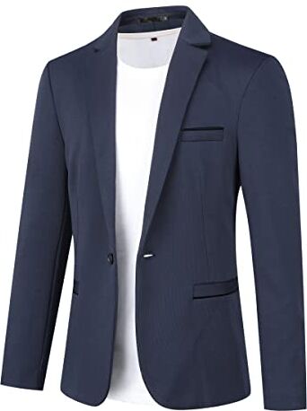 Allthemen Blazer da Uomo Slim Fit con Un Bottone Suit Jacket Giacca Elegante Formale for Wedding Evening Business da Lavoro Blu Scuro XS