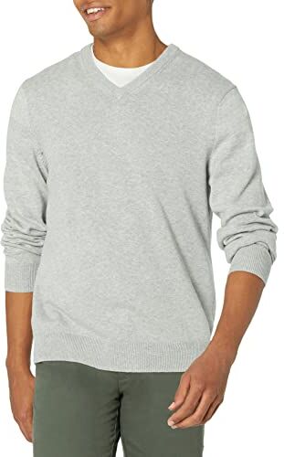 Amazon Essentials Maglione con Scollo a V (Disponibile in Taglie Extra Forti) Uomo, Grigio Chiaro Puntinato, XS