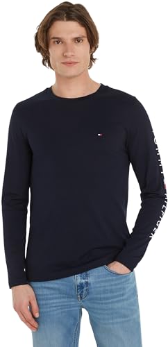 Tommy Hilfiger Maglietta Maniche Lunghe Uomo Tommy Logo Cotone, Blu (Desert Sky), M