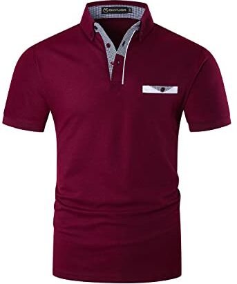 GHYUGR Polo Uomo Manica Corta Chic Cuciture a Quadri Scollatura Cotone Estive Tshirt,B-Rosso,M