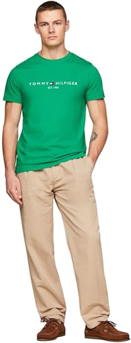 Tommy Hilfiger T-shirt Maniche Corte Uomo Slim Fit, Verde (Olympic Green), XL