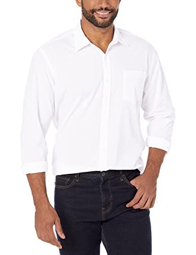 Amazon Essentials Camicia Casual in Popeline a Maniche Lunghe vestibilità Regular Uomo, Bianco, XXL