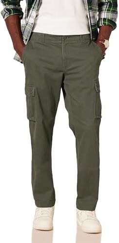 Amazon Essentials Pantaloni cargo elasticizzati dal taglio dritto (disponibili nelle taglie Big & Tall) Uomo, Verde Oliva, 42W / 32L