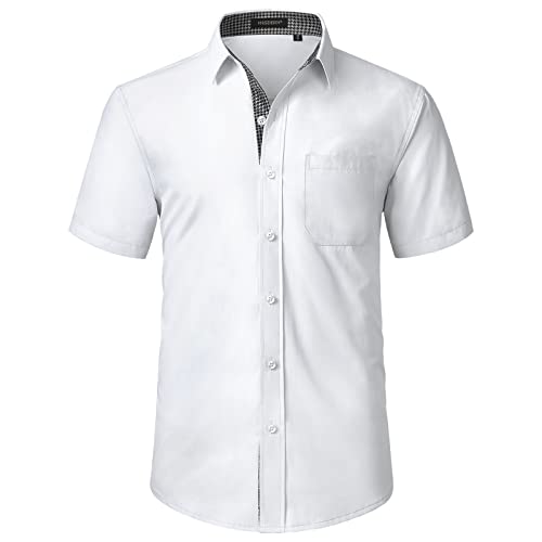 HISDERN Camicia da Uomo Camicia Bianca a Maniche Corte per Uomo Camicia Casual Estiva con Taschino sul Petto, XL