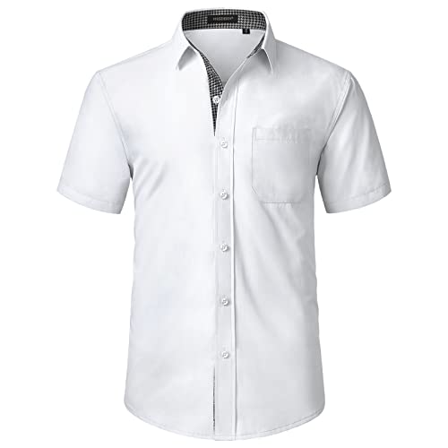 HISDERN Camicia da Uomo Camicia Bianca a Maniche Corte per Uomo Camicia Casual Estiva con Taschino sul Petto, M