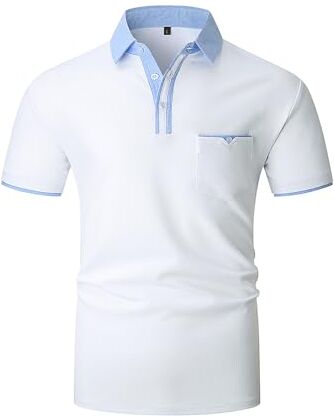 LIUPMWE Polo Uomo Manica Corta Elegante Estiva Polo Casual Golf Business Polo T-Shirt con Tasca Magliette M-3XL,Bianco 01,XXL