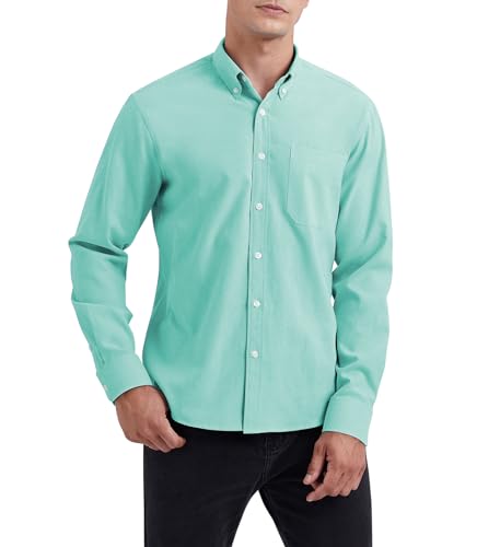 HISDERN Camicia Uomo Oxford a Maniche Lunghe Casual Cotone Camicie con Tasche Regular Fit Verde Menta M