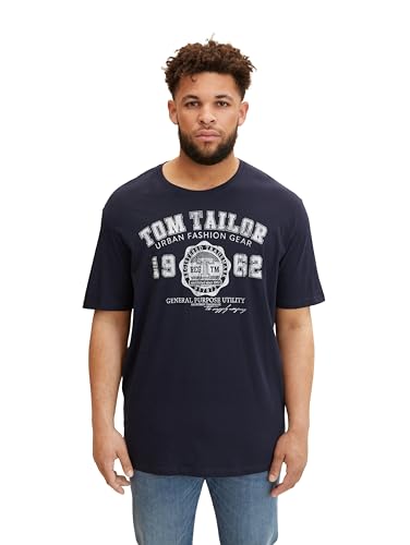 TOM TAILOR T-Shirt con Logo Stampato, Uomo, Blu (Knitted Navy 10690), 4XL Taglia Grande