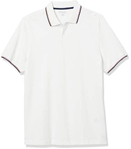 Amazon Essentials Polo in piqué di Cotone Slim Uomo, Bianco/Rosso/Blu Marino, XXL