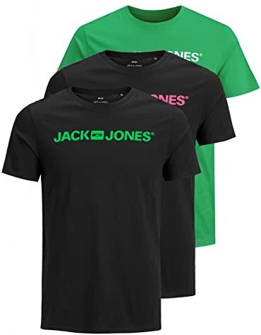 Jack & Jones Maglietta da uomo, confezione da 3, Confezione da 3 (1 verde Island, 2 nere), XXXL