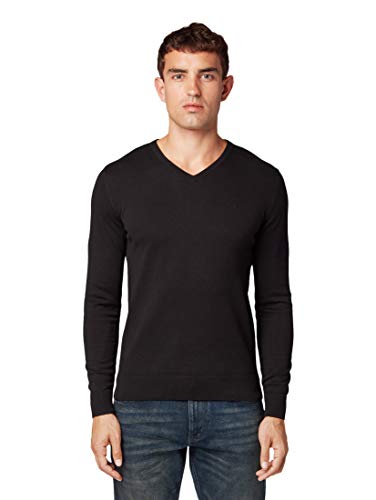 TOM TAILOR 202212 Strickpullover V-ausschnitt, Maglione Basic Uomo, Nero (Black 29999), M