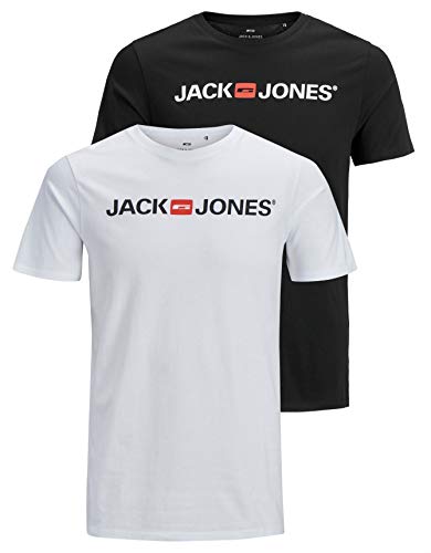 Jack & Jones Crew Neck Maglietta da Uomo, con Scollo Rotondo, Confezione da 2 (Bianco/Nero). XXXL