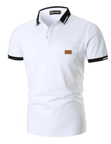 GHYUGR Polo Uomo Manica Corta Scollatura Cuciture a Contrasto Basic Poloshirt Camicie Tennis T-Shirts Tops,Bianco 2,3XL