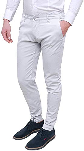 Evoga Pantaloni Uomo Class Primavera Estate Slim Fit Casual in Cotone (54, Bianco)