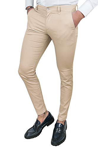 Evoga Pantaloni Uomo Estivi Slim Fit Casual Eleganti in Cotone (52, Beige)