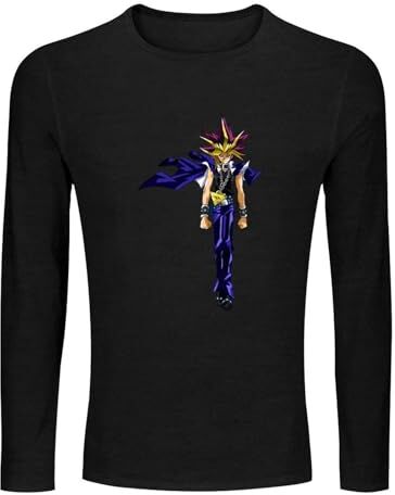 YOUSICHUANG Cool Yu Gi Oh Logo Casual Neck Punk Shirts Men's 100% Cotton Tee Crewneck Unisex Long Sleeve T-Shirt Black M