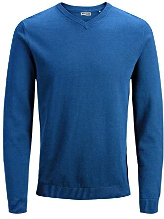 Jack & Jones Maglione da uomo con scollo a V, Blu (Classic Blue), XS