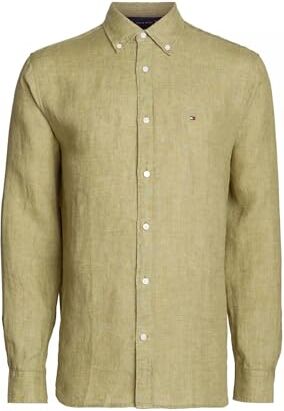 Tommy Hilfiger Camicia Uomo Camicia in Lino, Verde (Faded Olive), XXL