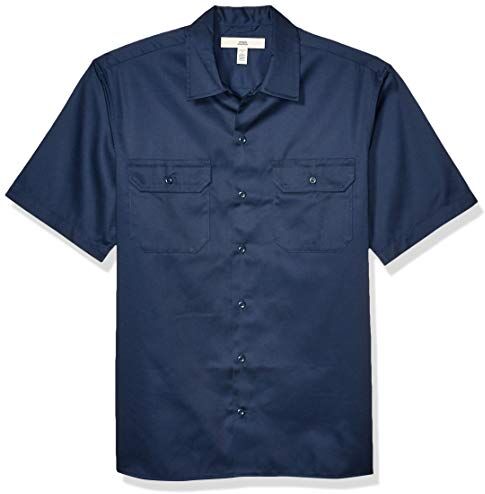 Amazon Essentials Camicia da Lavoro a Maniche Corte Antimacchia e Antipiega Uomo, Blu Marino, XL