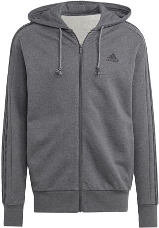 Adidas Essentials French Terry 3-stripes Full-zip Hoodie Felpa con cappuccio, Dark Grey Heather/Black, L Tall Uomo